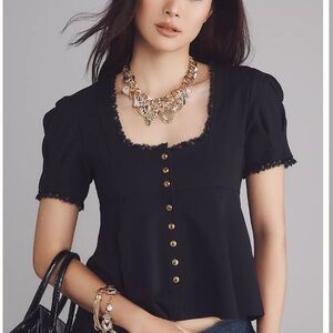 Anthropologie Black Button-Front Blouse